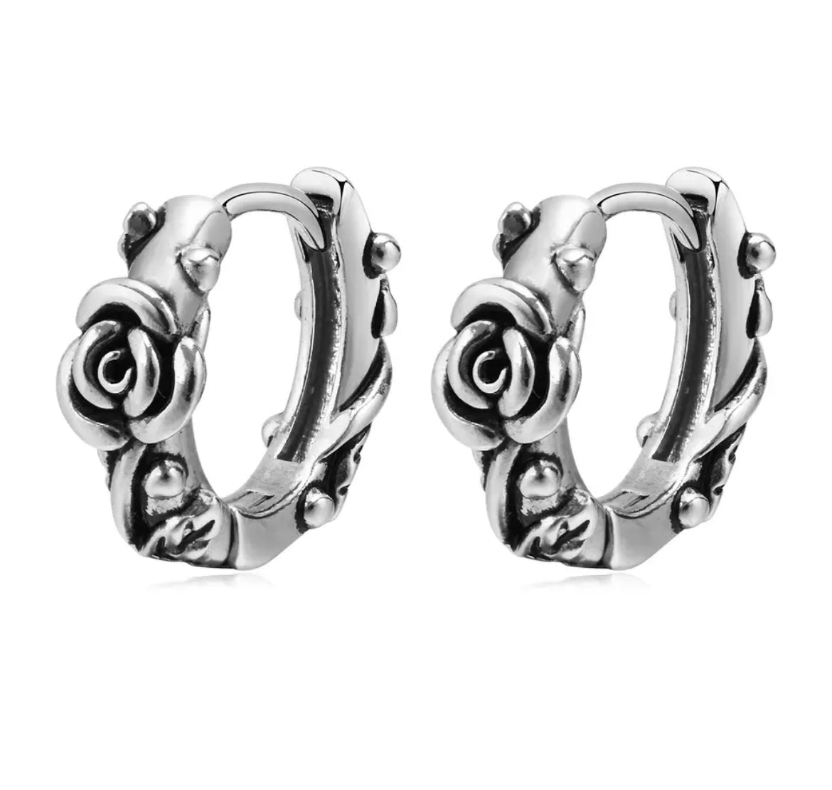 Rose Hoop Earrings Silver