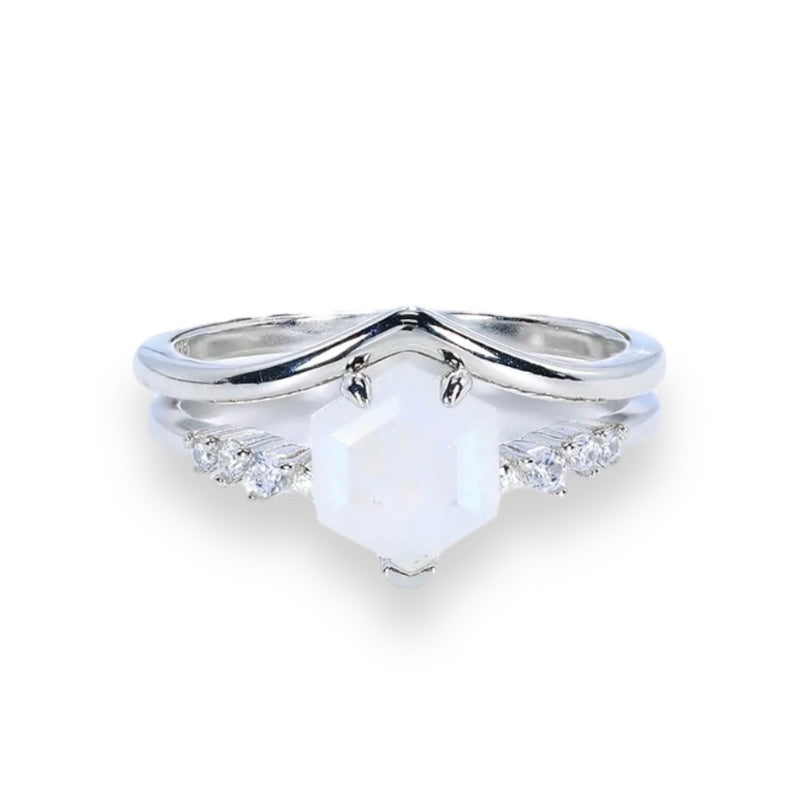 ARANYA Moonstone Engagement Ring Set 925 Silver