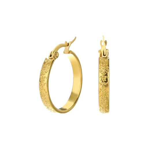 Floral Hoop Earrings - Gold