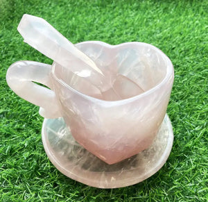 Rose Quartz Heart Tea Cup Set