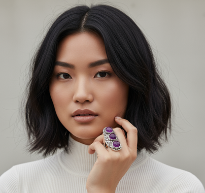 ETHNICA Purple Labradorite Statement Ring Silver