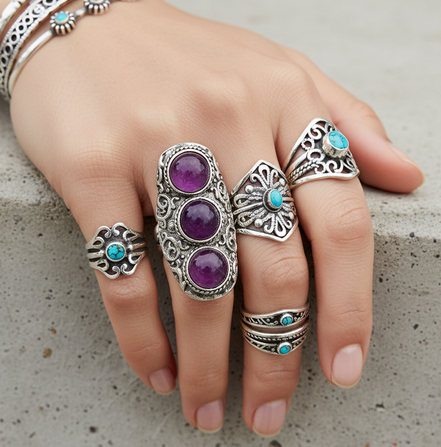 ETHNICA Purple Labradorite Statement Ring Silver