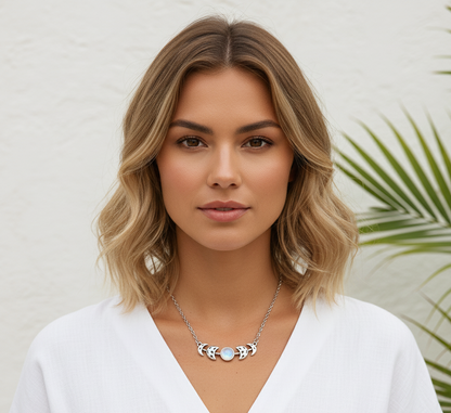 MOON PHASES Rainbow Moonstone Necklace Silver