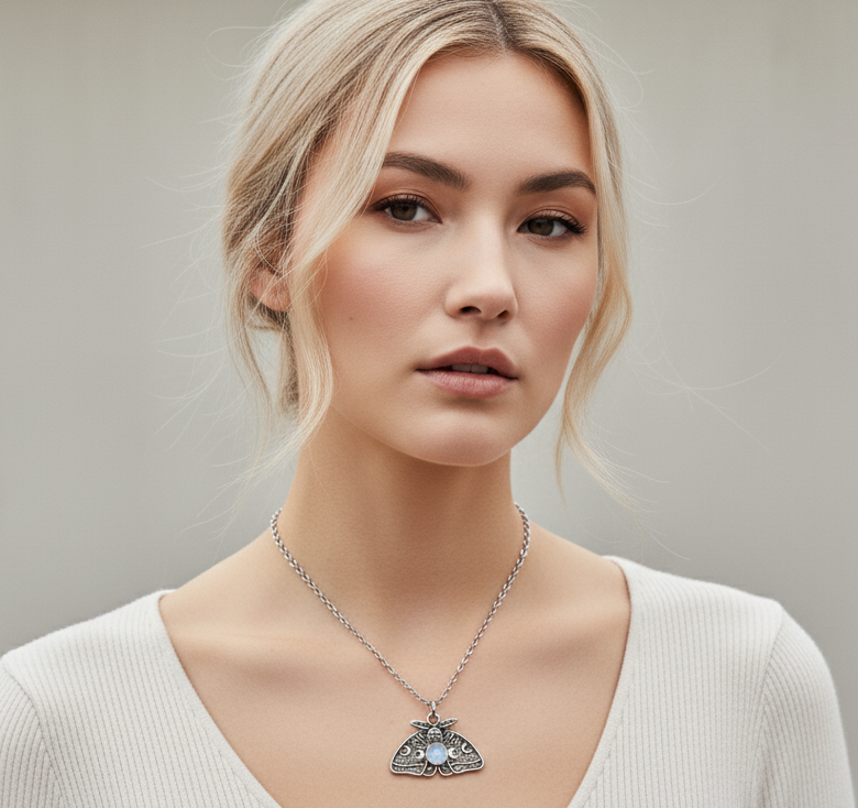 MOON MOTH Pendant Necklace Silver