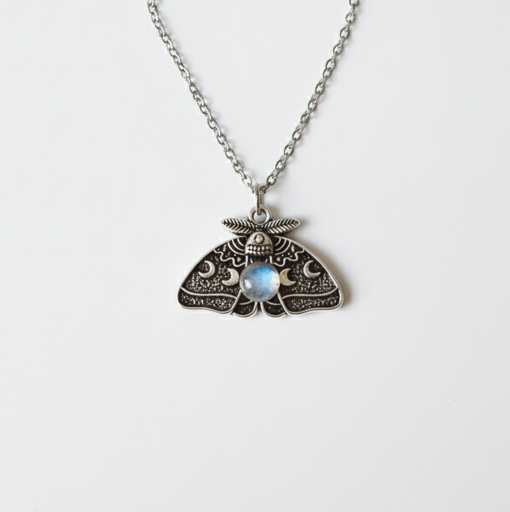 MOON MOTH Pendant Necklace Silver