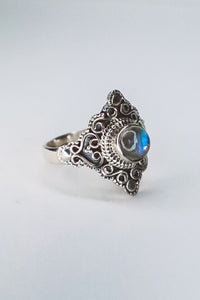 Blue Labradorite Filigree Ring - 925 Silver
