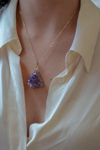Raw Amethyst Pendant Necklace Gold