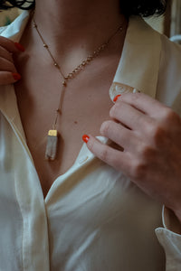 RAW Citrine Pendant Lariat Chain Necklace Gold