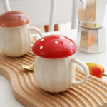Load image into Gallery viewer, Red Mushroom Ceramic Mug with Lid
