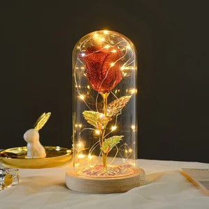 Ewige Rose in einer LED-Lichtdekoration aus Glas