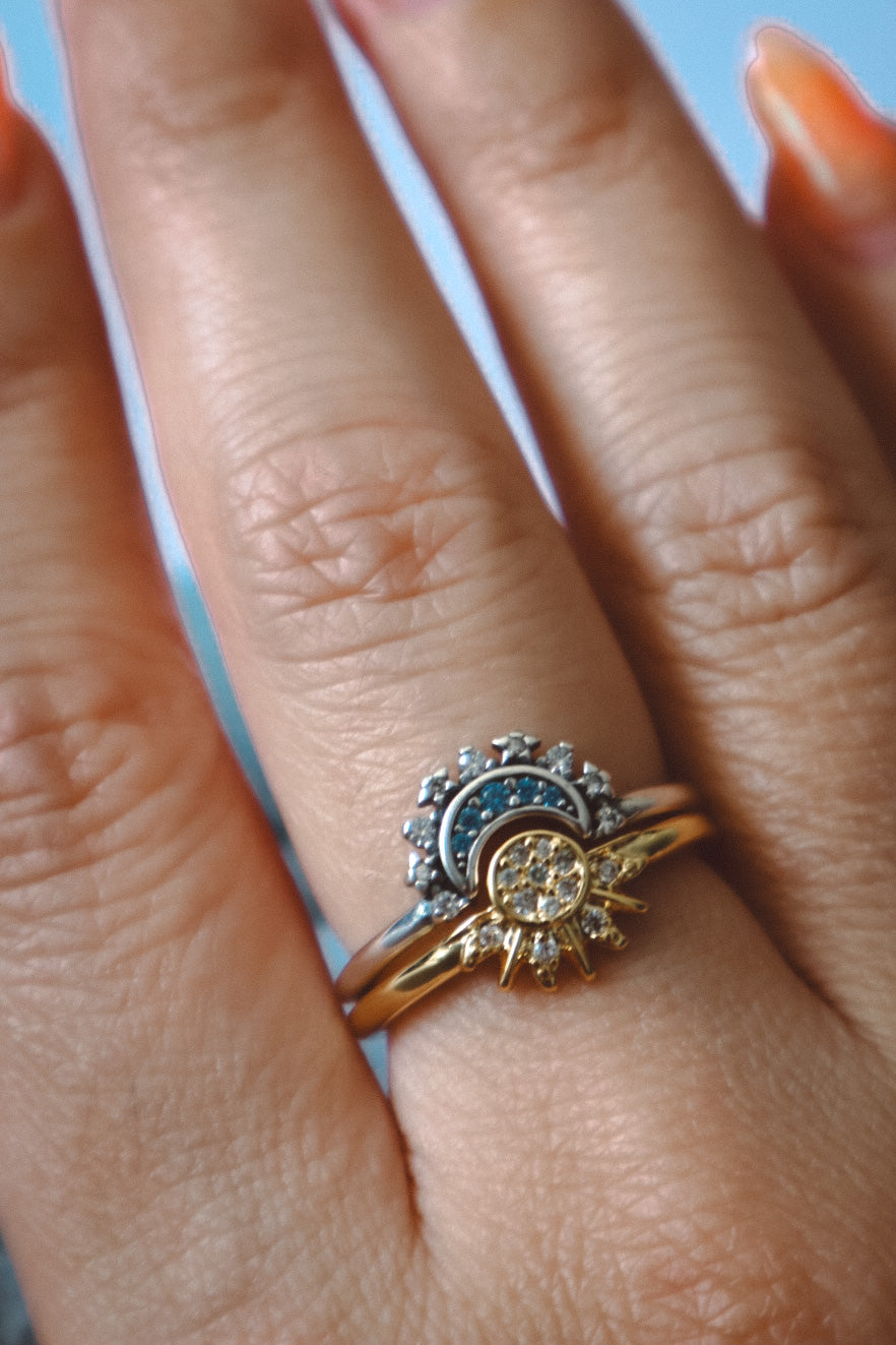 Sun and Moon Ring Set - Gold 925 Silver