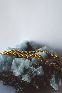 Gemstone Horn O Ring Wheat Chain Choker - Gold
