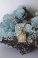 Load image into Gallery viewer, VARG Rainbow Moonstone Square Pendant Necklace - Gold
