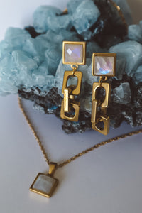 VARG Rainbow Moonstone Chain Earrings Gold
