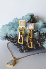 Load image into Gallery viewer, Rainbow Moonstone Square Pendant Necklace - Gold
