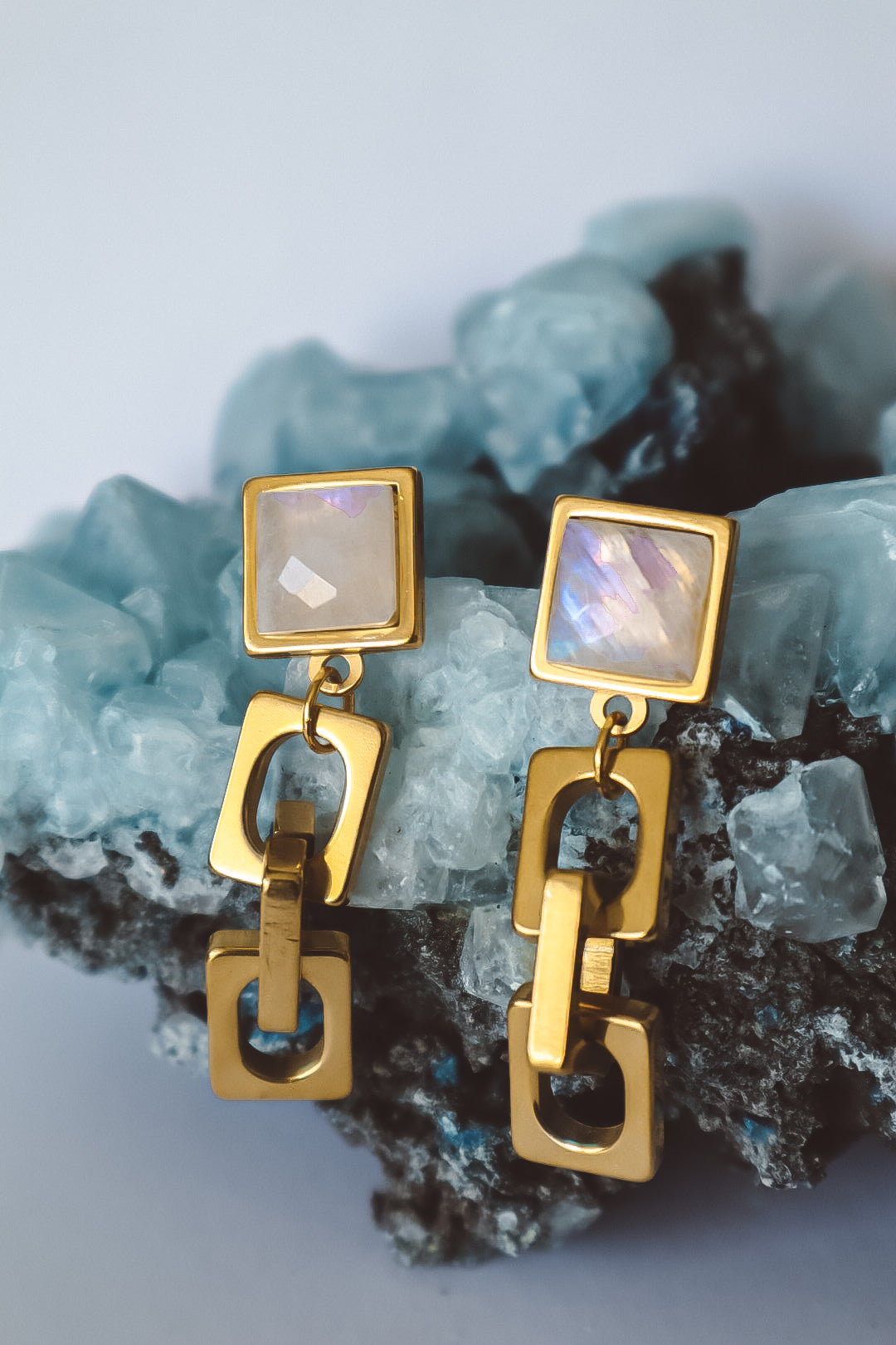 VARG Rainbow Moonstone Chain Earrings Gold