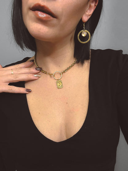 LUNEIA Celestial Moon O Ring Wheat Chain Choker - Gold