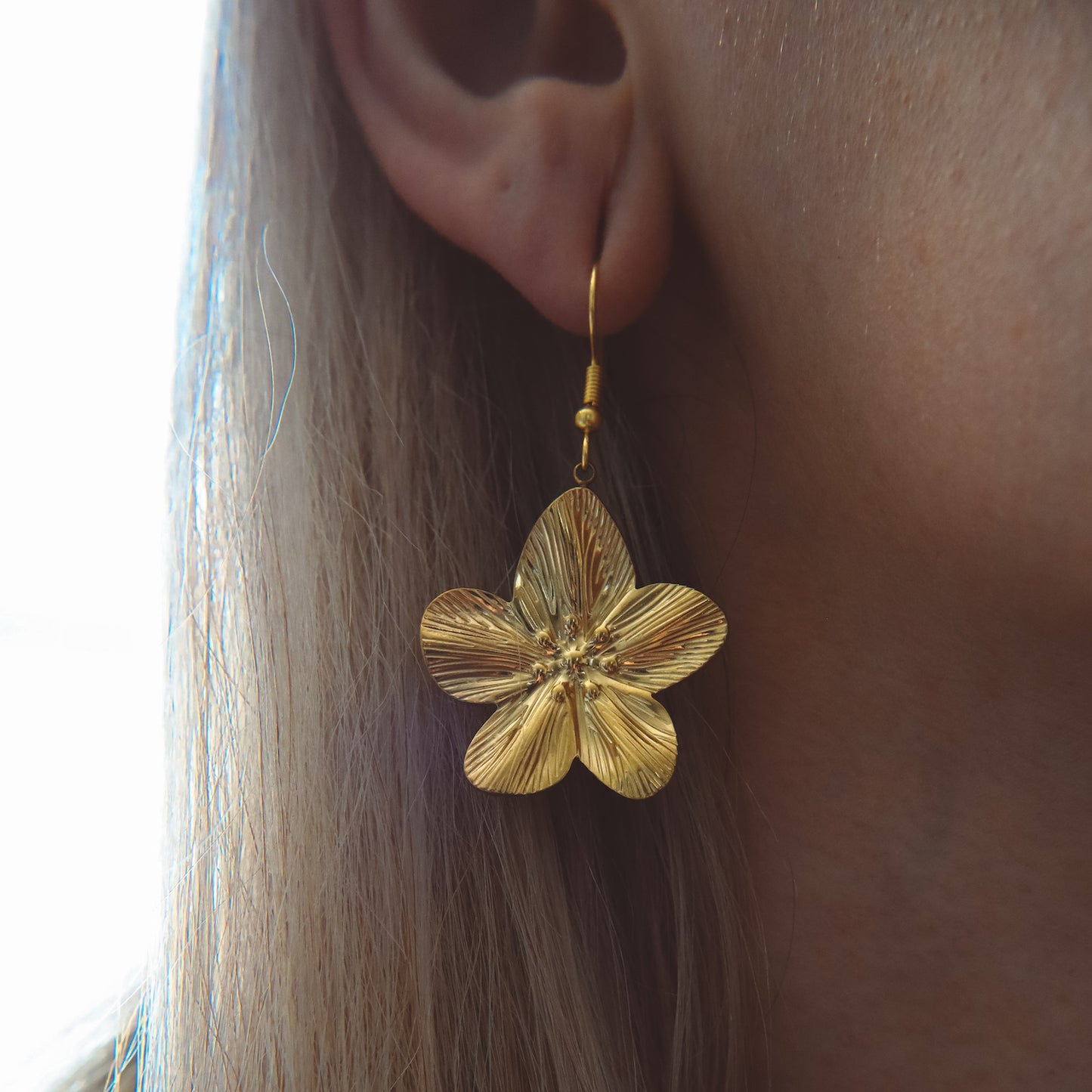 HIBISCUS Flower Charm Dangle Earrings Gold