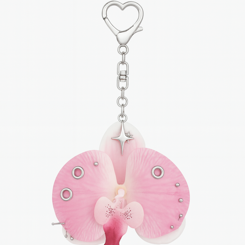 ORCHIDIA Pink Orchid Flower Keychain Bag Charm