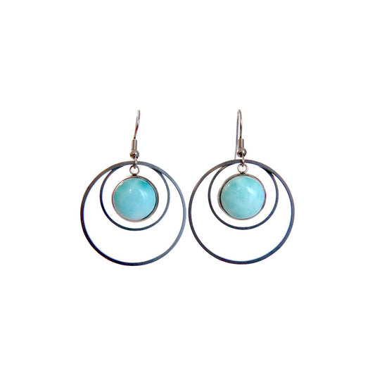 ANETHA Blue Larimar Dangle Hoop Earrings Silver