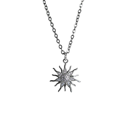 SOLIS Sun Charm Cubic Zirconia Chain Necklace Silver