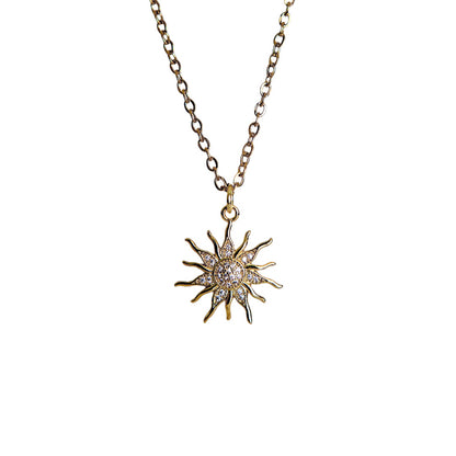 SOLIS Sun Charm Cubic Zirconia Chain Necklace Gold
