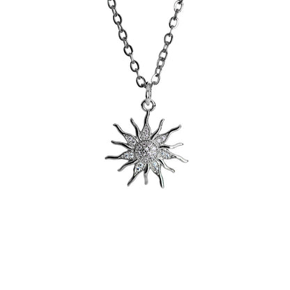 SOLIS Sun Charm Cubic Zirconia Chain Necklace Silver