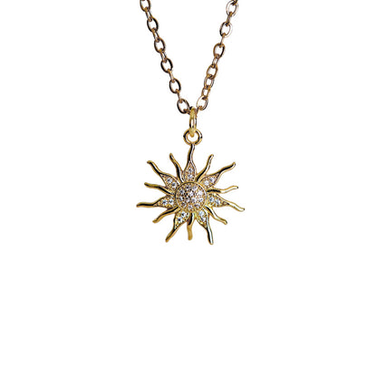SOLIS Sun Charm Cubic Zirconia Chain Necklace Gold