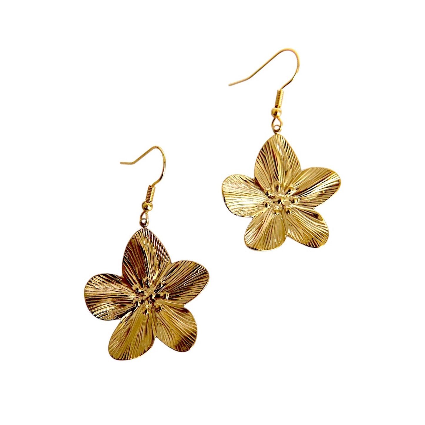 HIBISCUS Flower Charm Dangle Earrings Gold