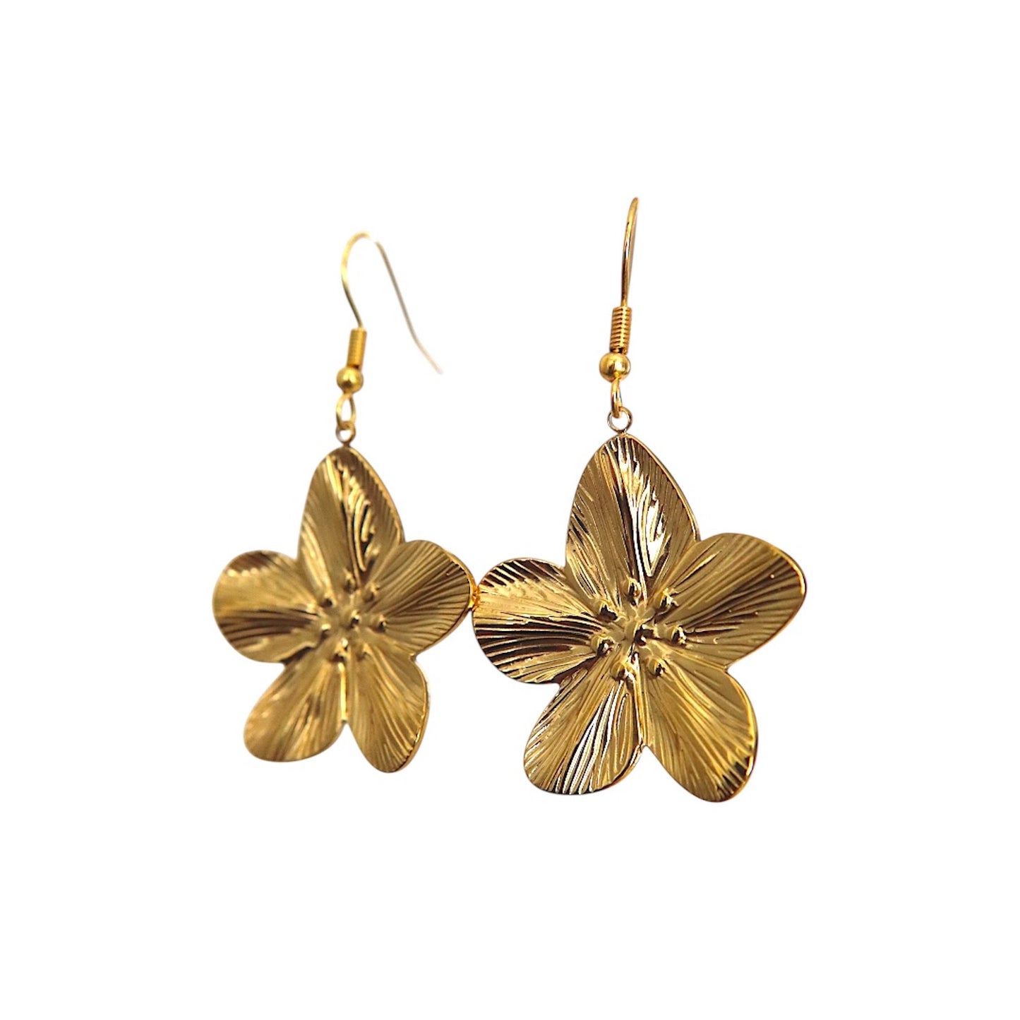 HIBISCUS Flower Charm Dangle Earrings Gold