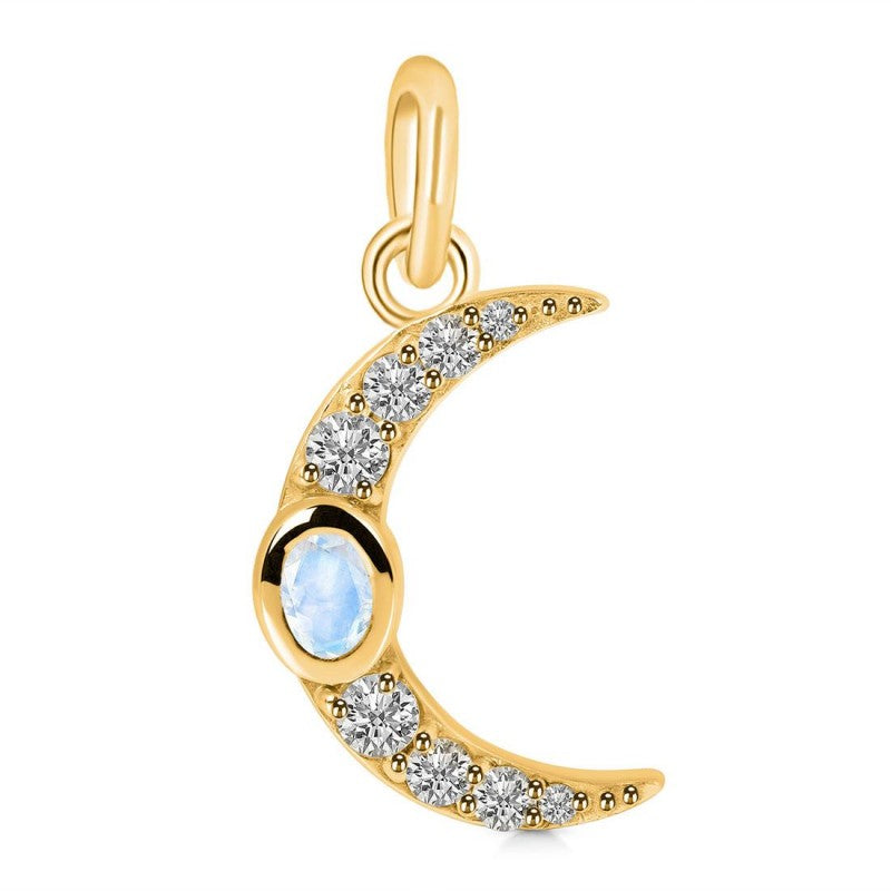 SOMA Moonstone & White Topaz Crescent Moon Pendant 18K Gold 925 Silver