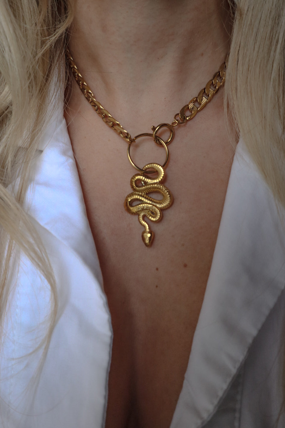 YEAR OF THE SNAKE Pendant O Ring Chain Choker Gold Necklace