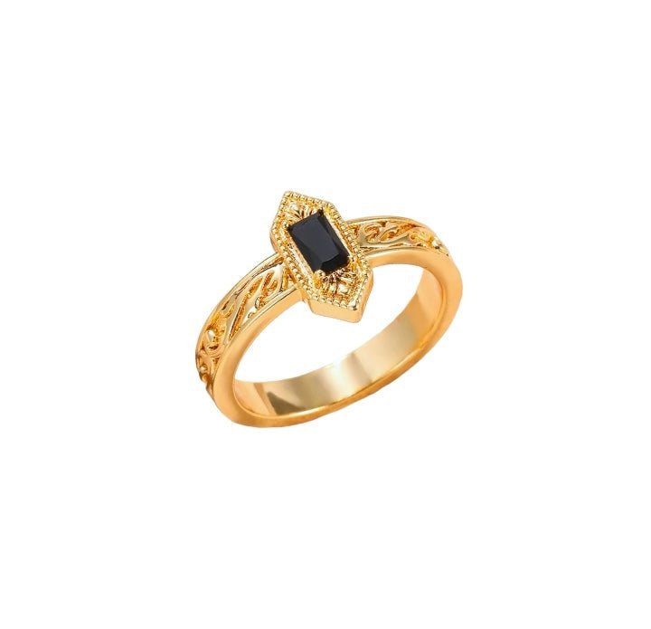 AKI Black Stone Filigree Ring Gold - s o l i s t i a l