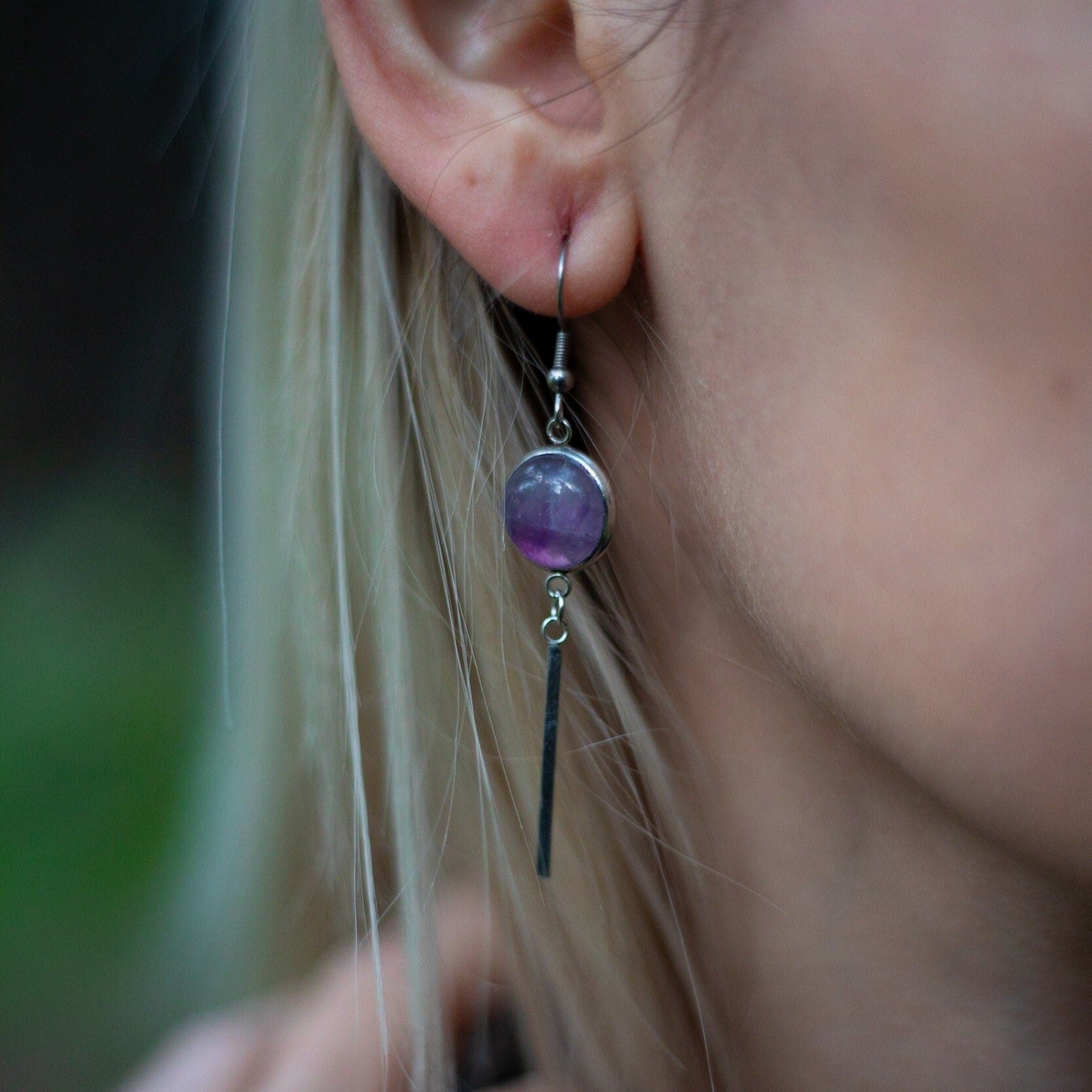 Amethyst Dangling Earrings Silver - s o l i s t i a l