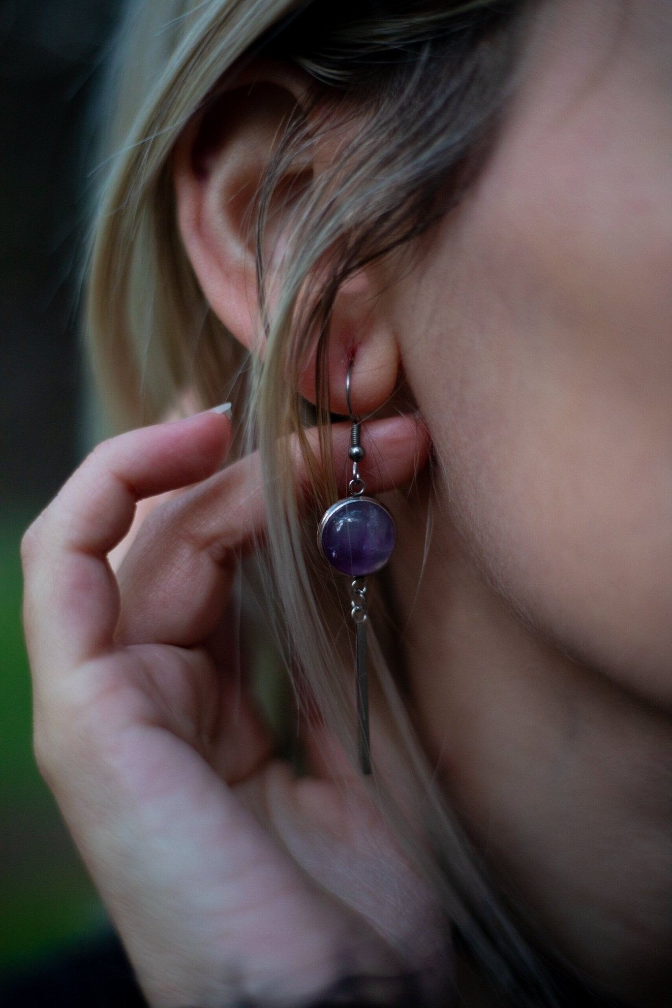 Amethyst Dangling Earrings Silver - s o l i s t i a l