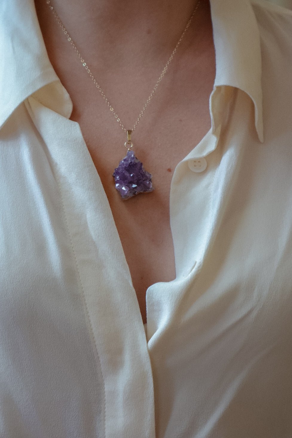 Amethyst Pendant Necklace Gold - s o l i s t i a l