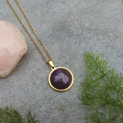 Amethyst Statement Pendant Necklace Gold - s o l i s t i a l