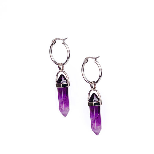 CERCLE Amethyst Point Huggies Hoop Earrings Silver