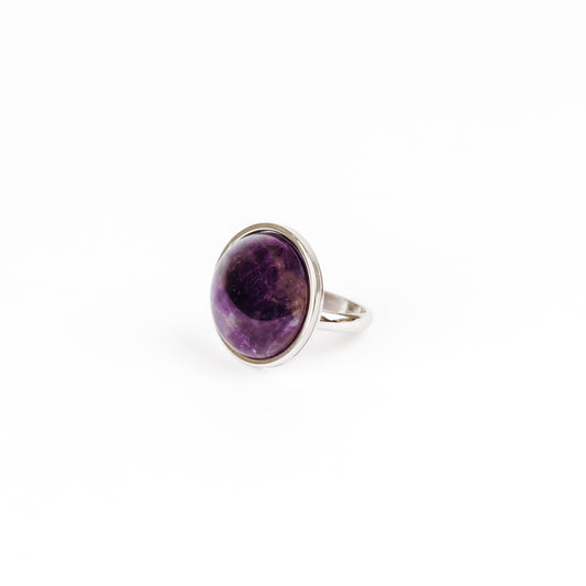 amethyst gemstone ring stainless steel silver handmade malta jewellery