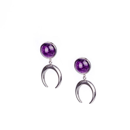 ANUK Amethyst Stud Crescent Moon Earrings Silver