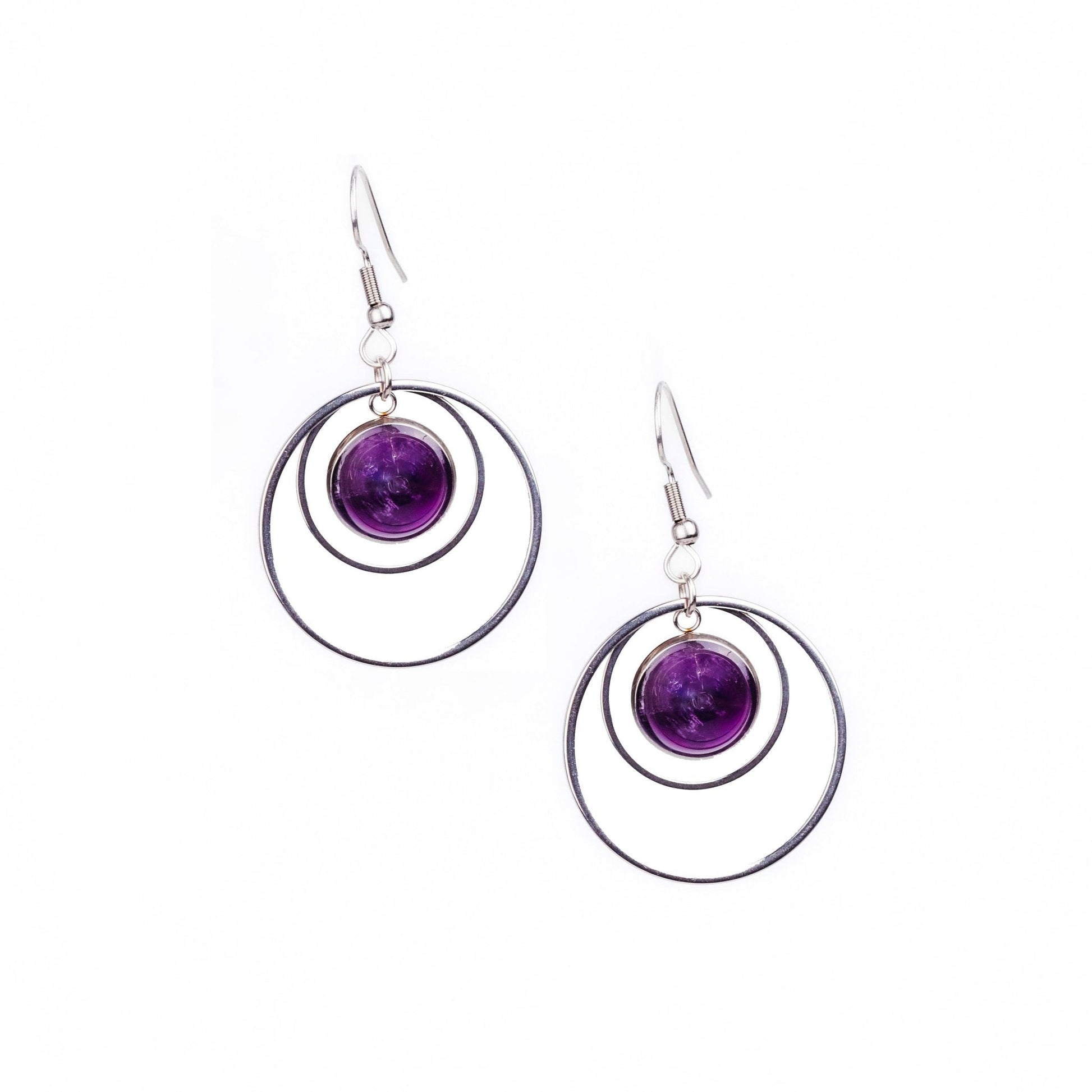 ANETHA Amethyst Hoop Earrings Silver - s o l i s t i a l