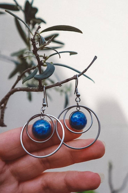 ANETHA Lapis Lazuli Hoop Earrings Silver - s o l i s t i a l