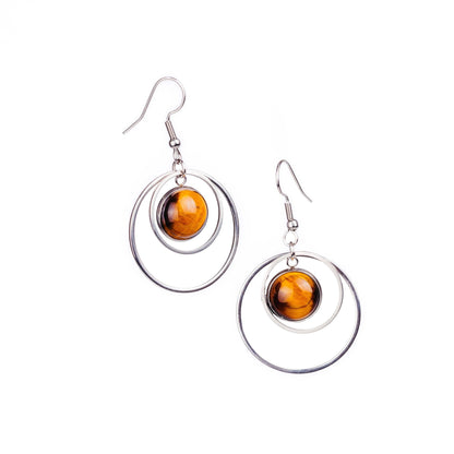 ANETHA Tiger's Eye Hoop Earrings Silver - s o l i s t i a l