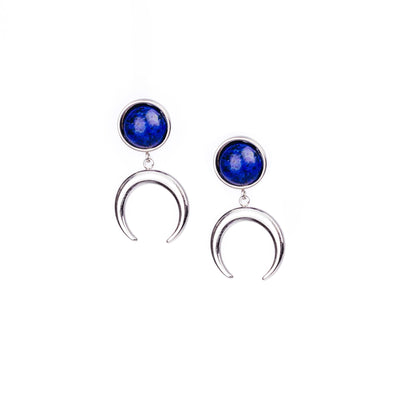 ANUK Lapis Lazuli Stud Crescent Moon Earrings Silver - s o l i s t i a l