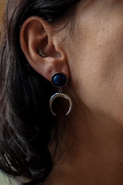 ANUK Lapis Lazuli Stud Crescent Moon Earrings Silver - s o l i s t i a l