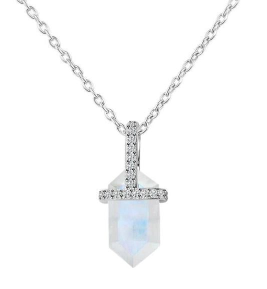 APHRODITE Moonstone Hexagon Necklace 925 Silver - s o l i s t i a l