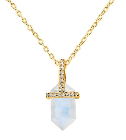 APHRODITE Moonstone Hexagon Necklace Gold 925 Silver - s o l i s t i a l