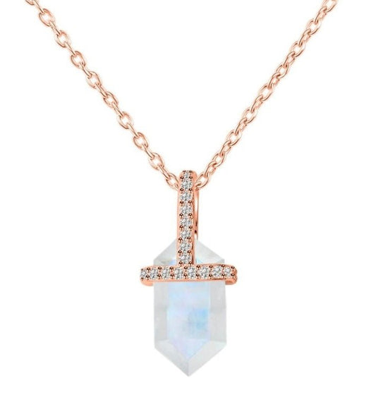 APHRODITE Moonstone Hexagon Necklace Rose Gold 925 Silver - s o l i s t i a l