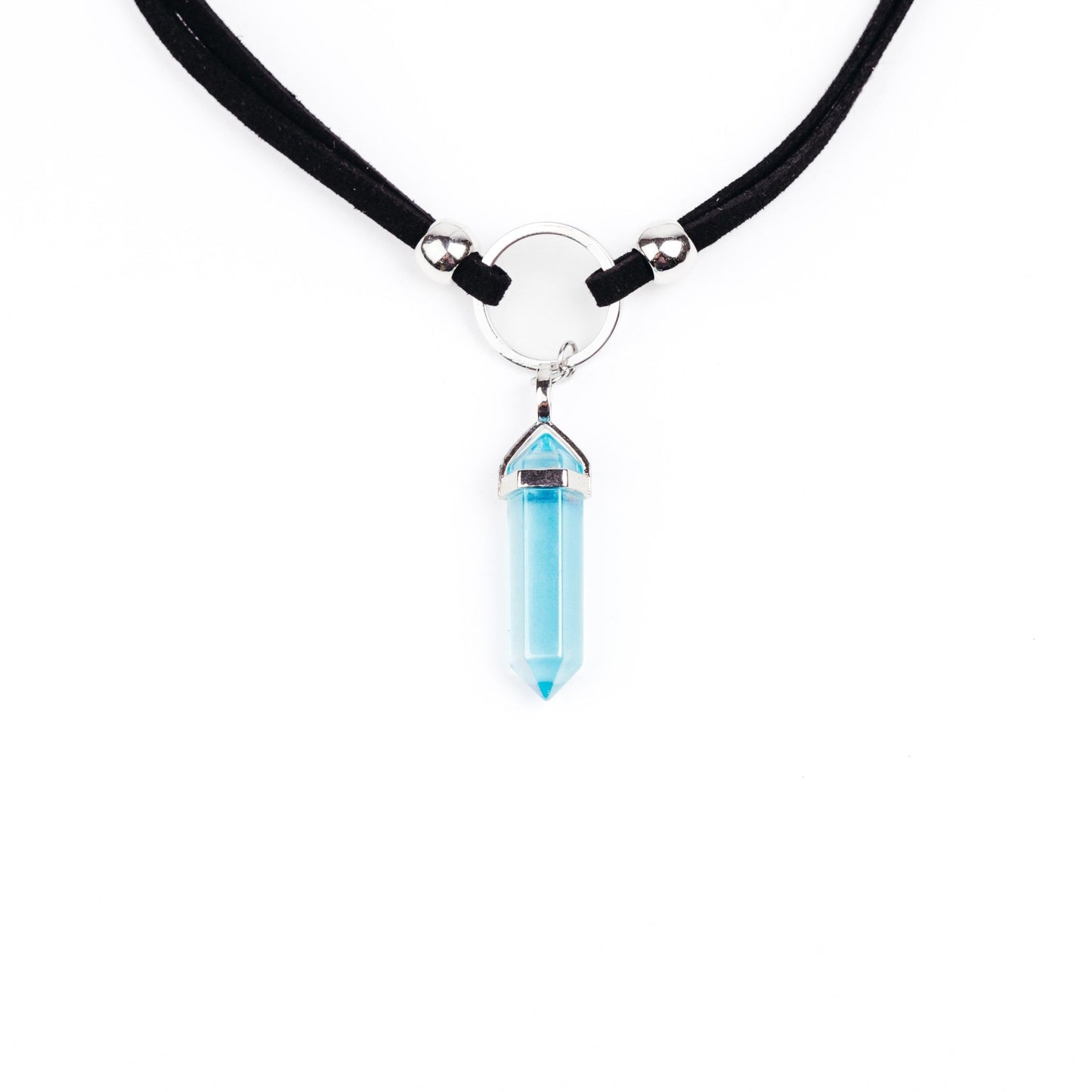 Aqua Aura Quartz Point O Ring Choker Necklace Silver - s o l i s t i a l