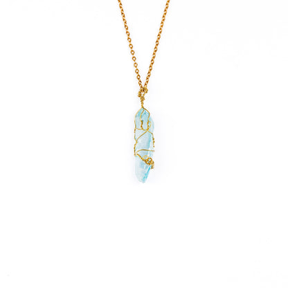 Aqua Aura Quartz Wire Wrapped Necklace Gold - s o l i s t i a l